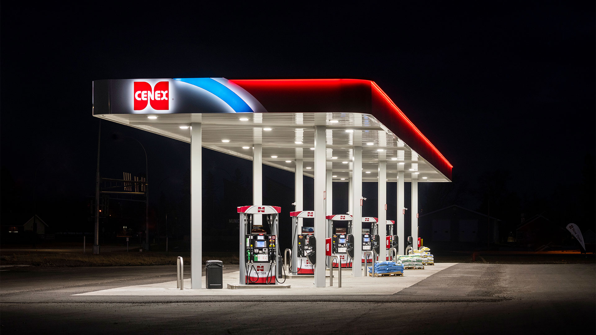 Halo image night gas station cenex lit