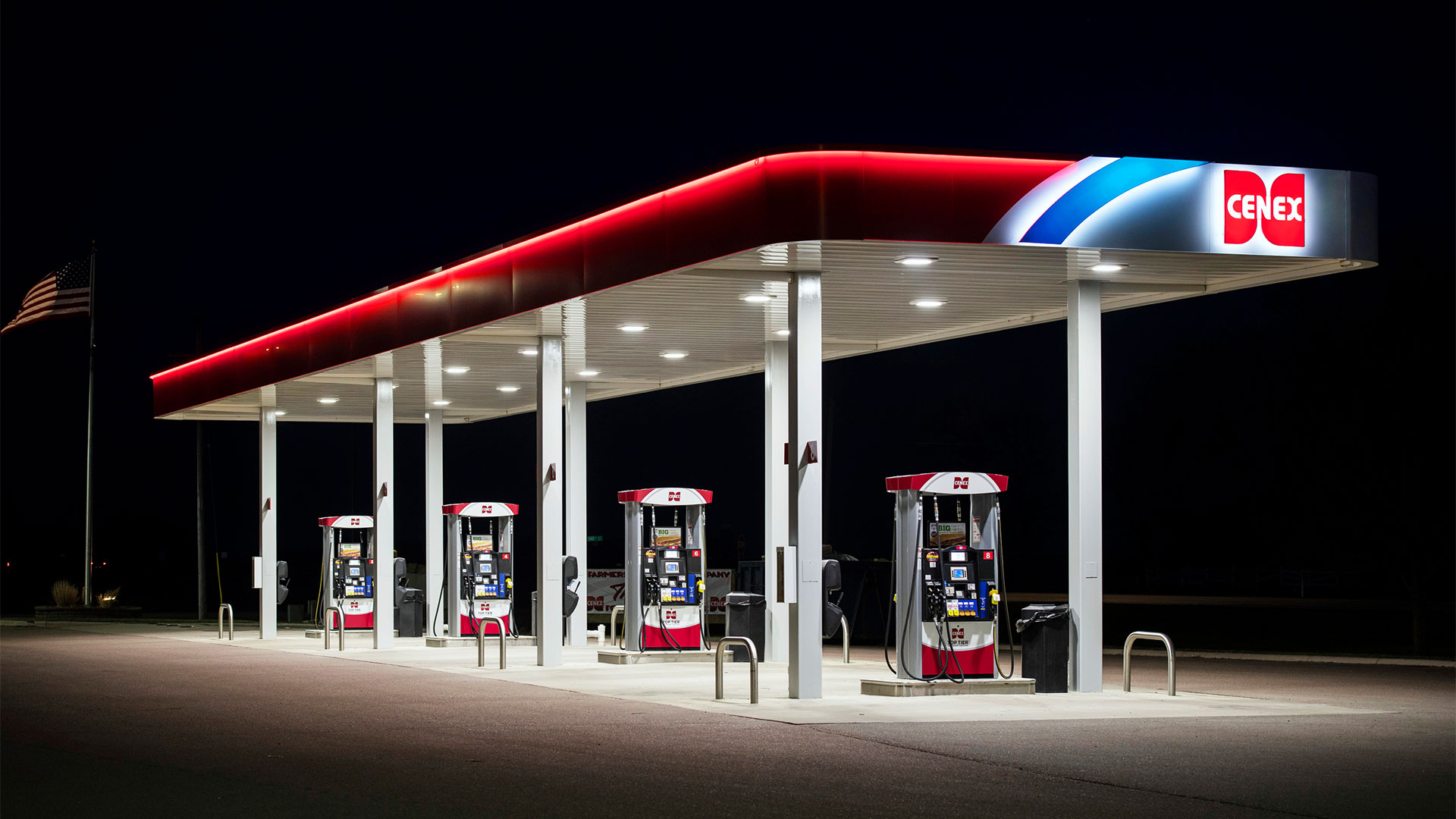 Cenex gas station at night halo lit