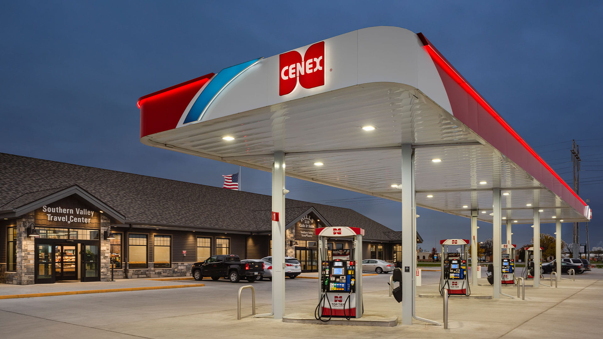 Cenex gas stations in early evening