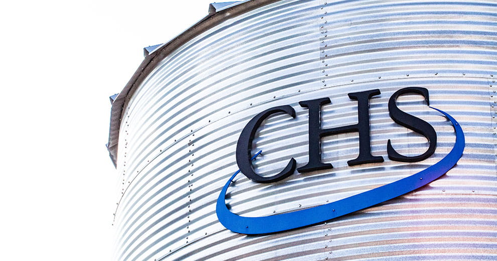Silo with CHS logo on side of it