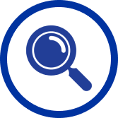 Magnifying glass icon inside a blue circle