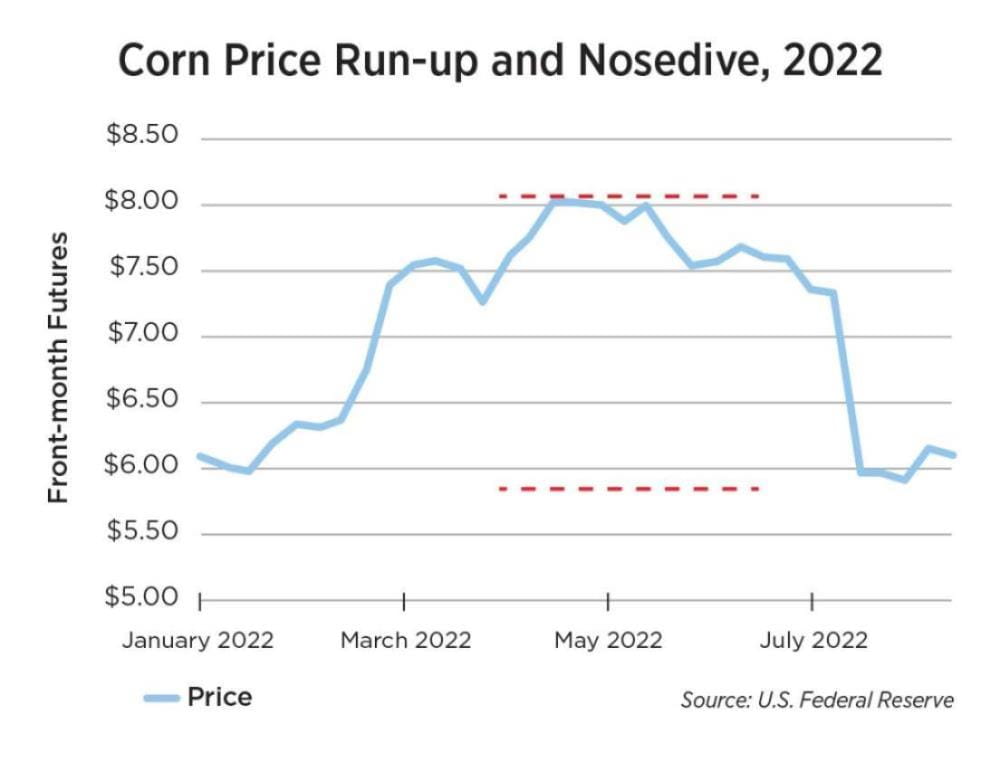 A line chart showing the fluctuation of corn prices in 2022
